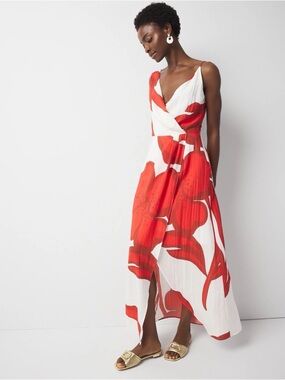 White House Black Market Red and White Floral Wrap Maxi Dress NWT